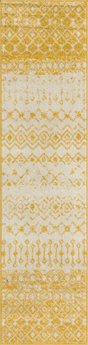 Ivory and Yellow 2' x 8' Tribal Trellis Runner Area Rug Geometric Southwestern Inspired Durable Carpet for Home Interior Design for Sale at Rug Engine
