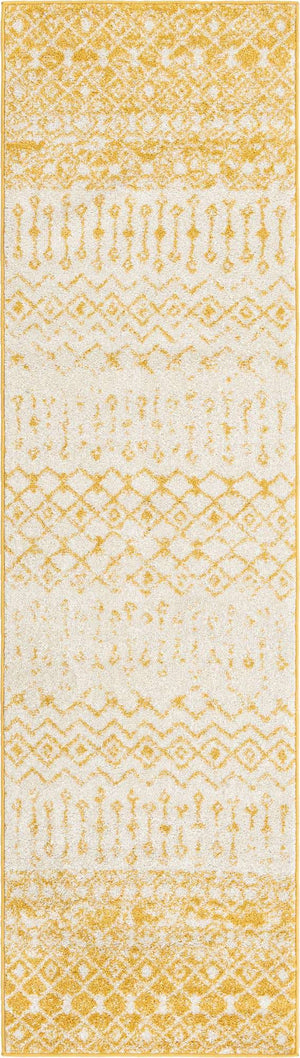 Ivory and Yellow 2' 7 x 10' Tribal Trellis Runner Area Rug Geometric Southwestern Inspired Durable Carpet for Home Interior Design for Sale at Rug Engine