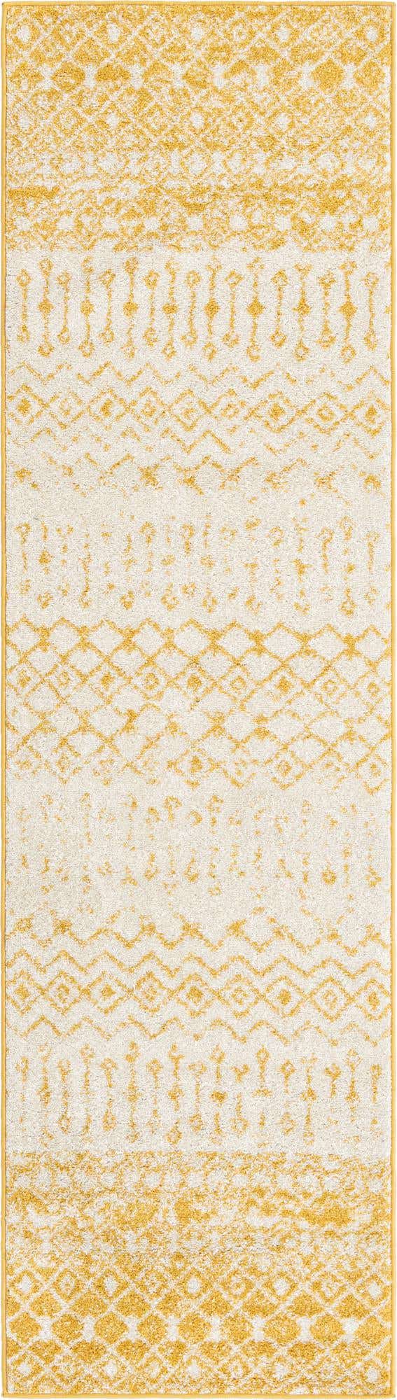 Ivory and Yellow 2' 7 x 10' Tribal Trellis Runner Area Rug Geometric Southwestern Inspired Durable Carpet for Home Interior Design for Sale at Rug Engine