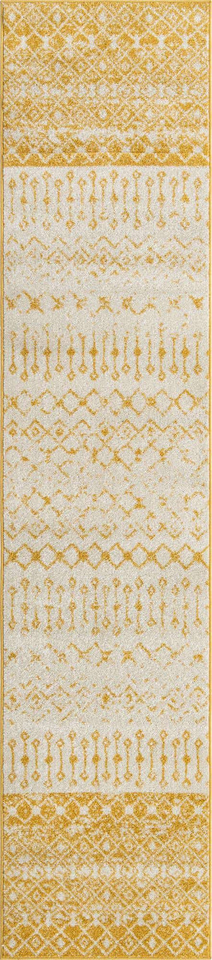 Ivory and Yellow 2' 7 x 12' Tribal Trellis Runner Area Rug Geometric Southwestern Inspired Durable Carpet for Home Interior Design for Sale at Rug Engine