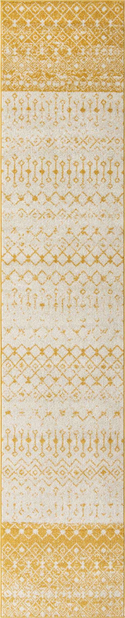 Ivory and Yellow 3' 3 x 16' 5 Tribal Trellis Runner Area Rug Geometric Southwestern Inspired Durable Carpet for Home Interior Design for Sale at Rug Engine