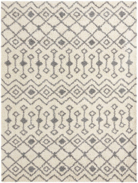 Ivory 11' x 14' Moroccan Trellis Shag Rectangle Rug
