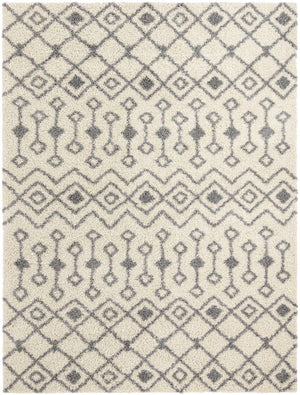 Ivory 10' x 13' Moroccan Trellis Shag Rectangle Rug