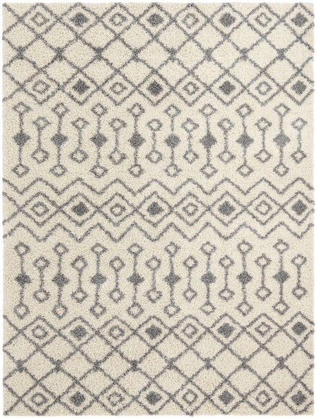 Ivory 10' x 13' Moroccan Trellis Shag Rectangle Rug