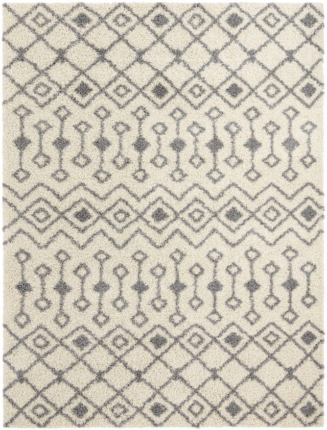 Ivory 10' x 13' Moroccan Trellis Shag Rectangle Rug