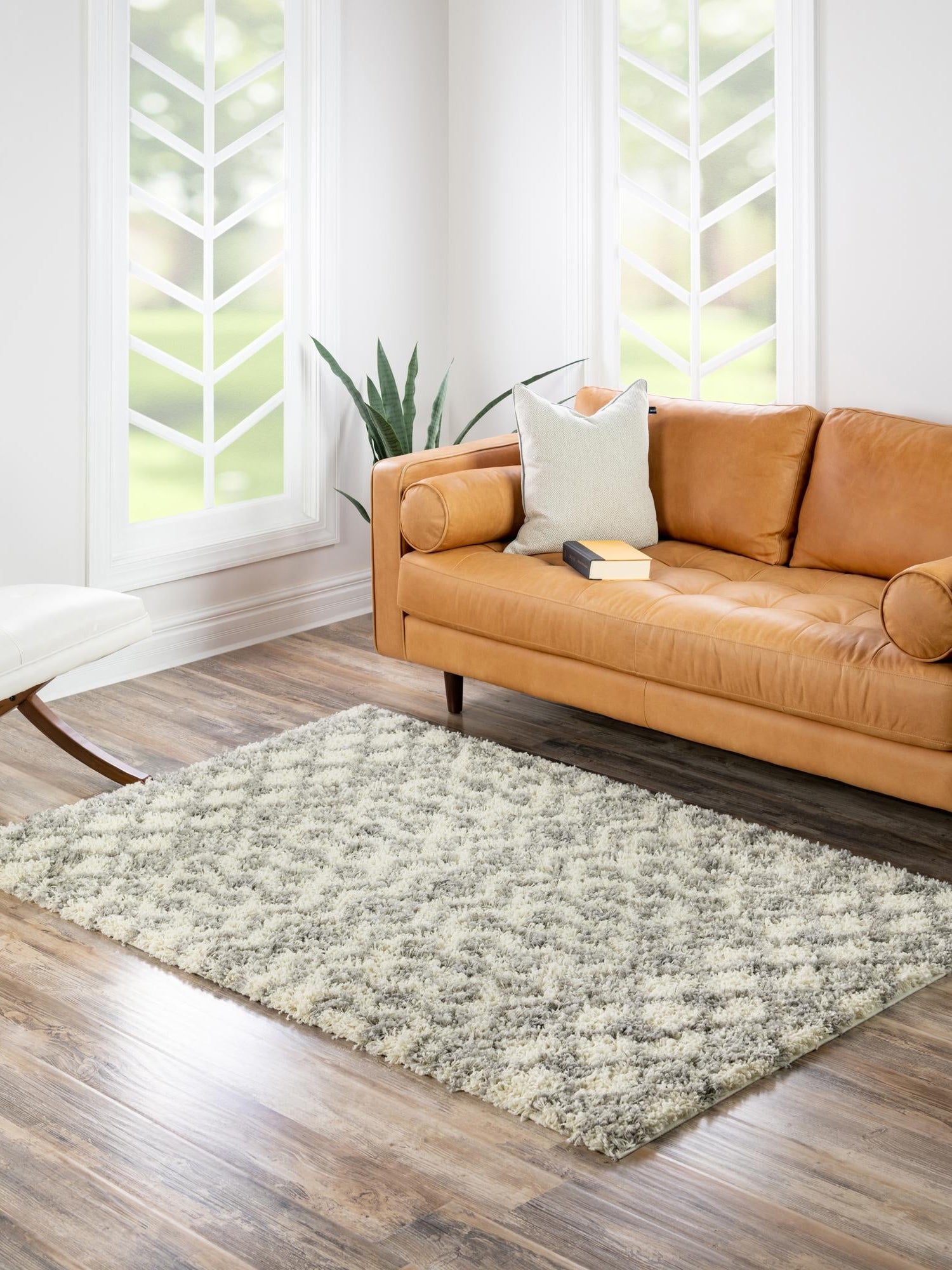 Ivory 9' x 12' Moroccan Trellis Shag Rectangle Area Rug Thick Soft Touch Fluffy & Plush Shaggy Pile 100% Polypropylene Geometric Traditional Carpet for Sale at Rug Engine