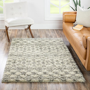 Ivory 6' 1 x 9' Moroccan Trellis Shag Rectangle Area Rug Thick Soft Touch Fluffy & Plush Shaggy Pile