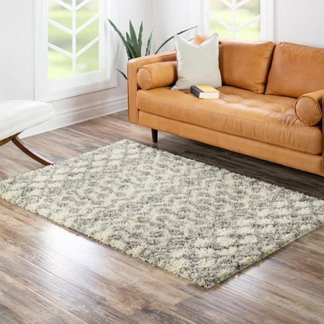 Ivory 6' 1 x 9' Moroccan Trellis Shag Rectangle Area Rug Thick Soft Touch Fluffy & Plush Shaggy Pile 100% Polypropylene Geometric Traditional Carpet for Sale at Rug Engine