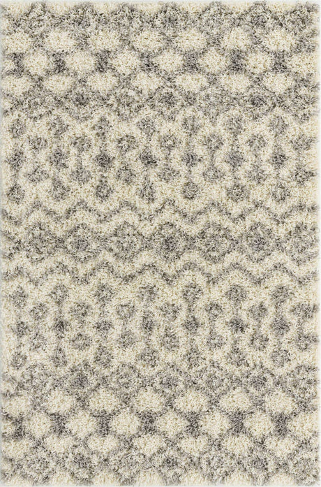 Ivory 4' 1 x 6' 1 Moroccan Trellis Shag Rectangle Area Rug Thick Soft Touch Fluffy & Plush Shaggy Pile