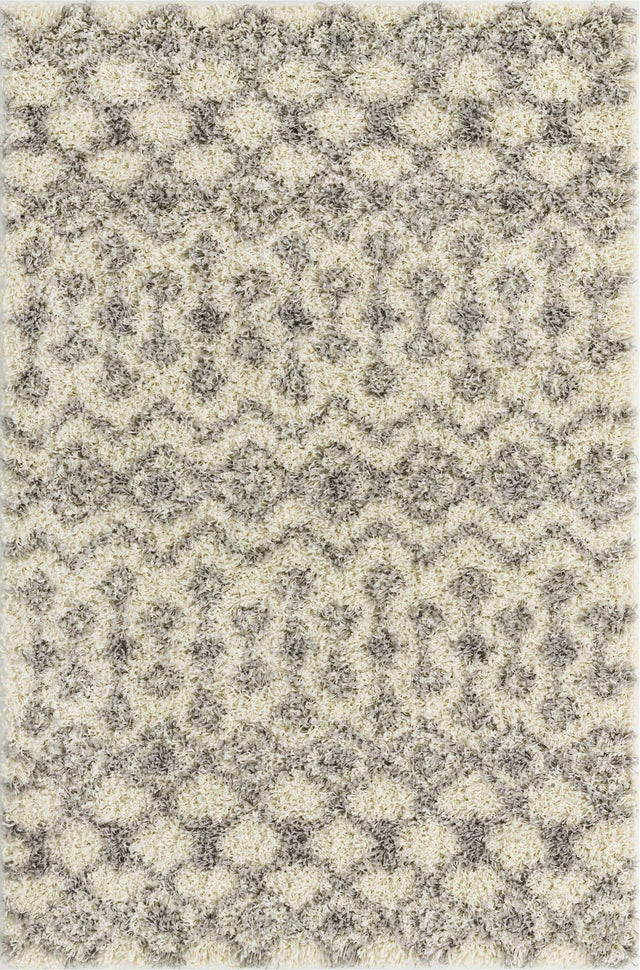 Ivory 4' 1 x 6' 1 Moroccan Trellis Shag Rectangle Area Rug Thick Soft Touch Fluffy & Plush Shaggy Pile