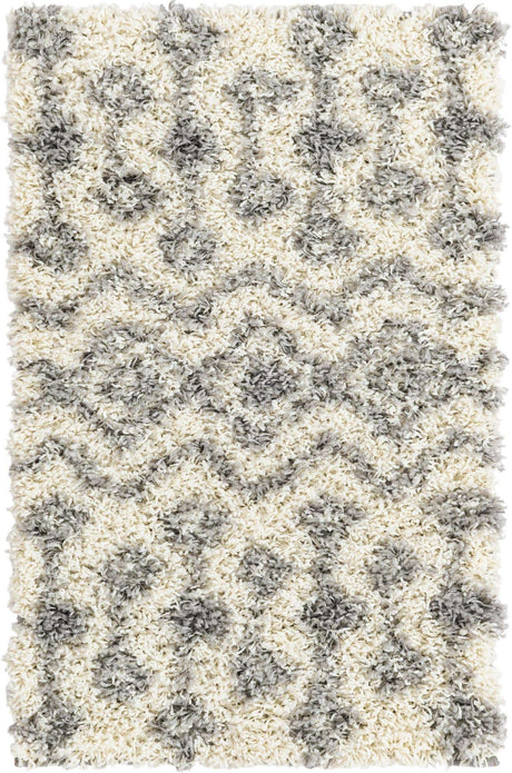 Ivory 2' x 3' Moroccan Trellis Shag Rectangle Rug