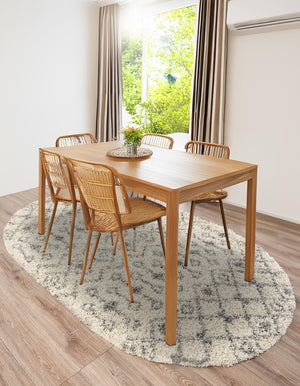 Ivory 4' 1 x 6' 1 Moroccan Trellis Shag Oval Area Rug Thick Soft Touch Fluffy & Plush Shaggy Pile