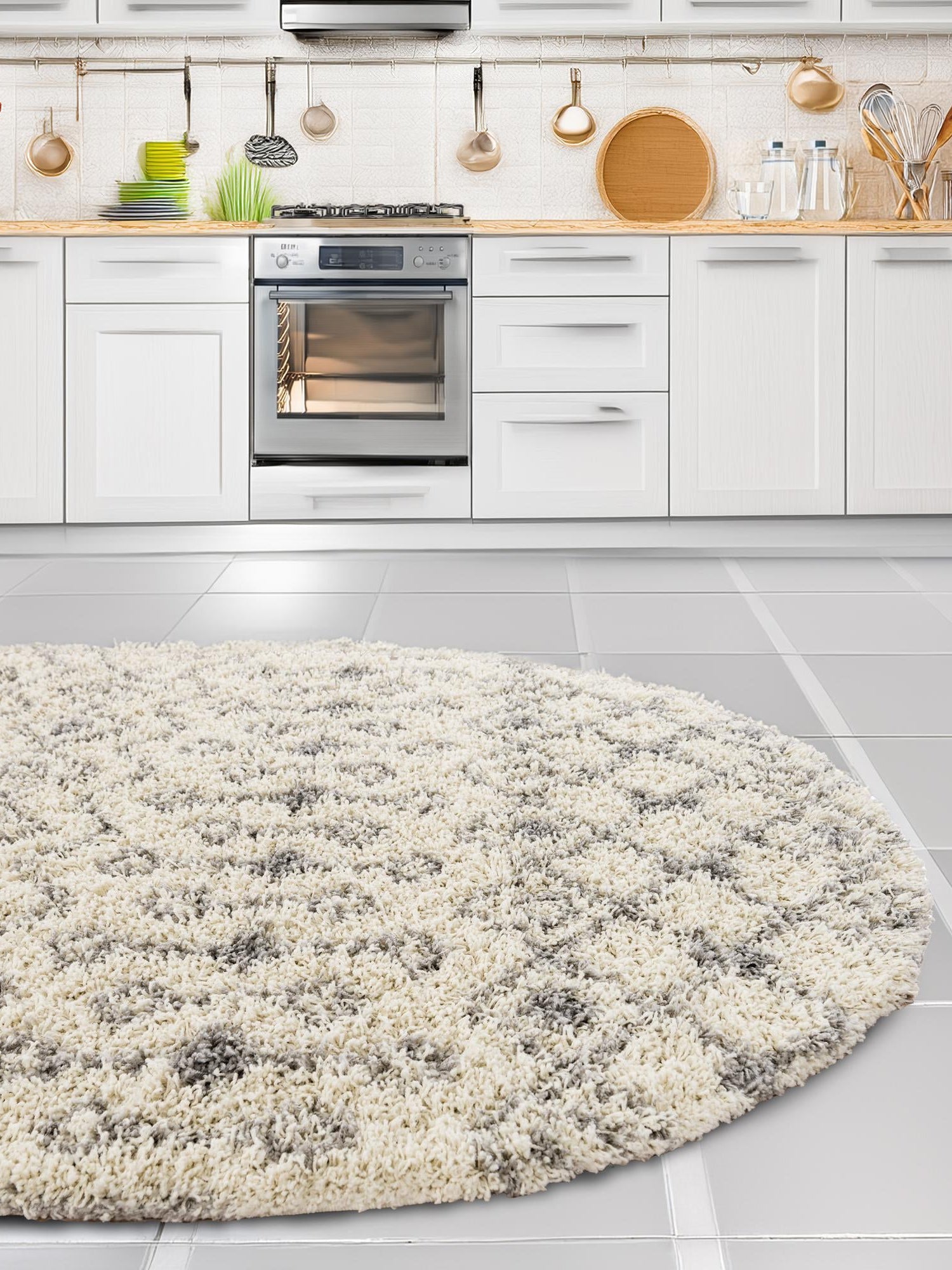 Ivory 4' 1 x 6' 1 Moroccan Trellis Shag Oval Area Rug Thick Soft Touch Fluffy & Plush Shaggy Pile 100% Polypropylene Geometric Traditional Carpet for Sale at Rug Engine