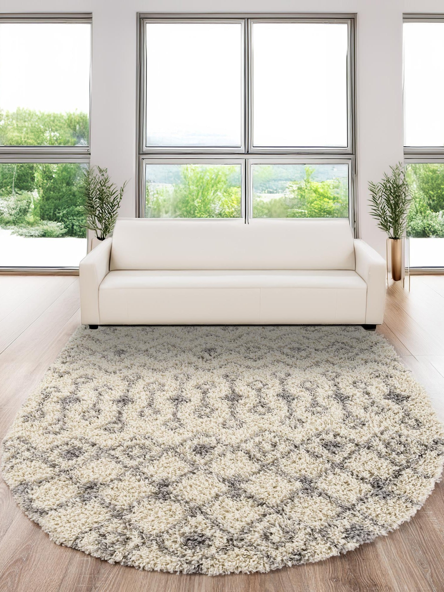 Ivory 7' 10 x 10' Moroccan Trellis Shag Oval Area Rug Thick Soft Touch Fluffy & Plush Shaggy Pile 100% Polypropylene Geometric Traditional Carpet for Sale at Rug Engine