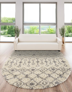 Ivory 8' x 10' Moroccan Trellis Shag Oval Rug
