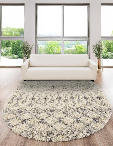 Ivory 7' 10 x 10' Moroccan Trellis Shag Oval Area Rug Thick Soft Touch Fluffy & Plush Shaggy Pile 100% Polypropylene Geometric Traditional Carpet for Sale at Rug Engine