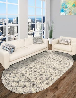 Ivory 8' x 10' Moroccan Trellis Shag Oval Rug