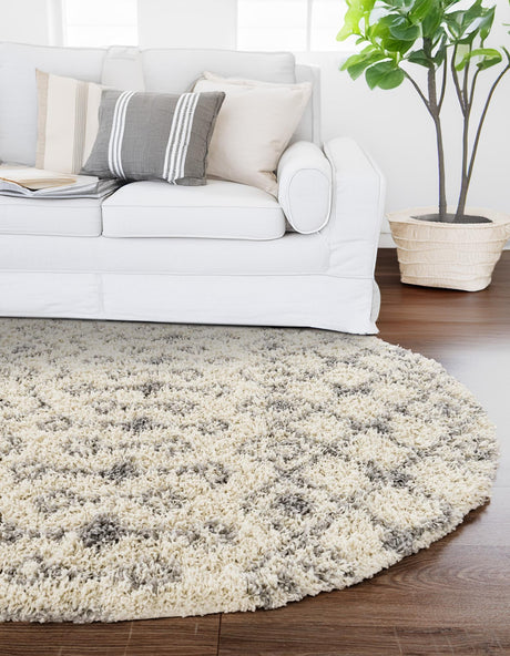 Ivory 7' 10 x 10' Moroccan Trellis Shag Oval Area Rug Thick Soft Touch Fluffy & Plush Shaggy Pile 100% Polypropylene Geometric Traditional Carpet for Sale at Rug Engine