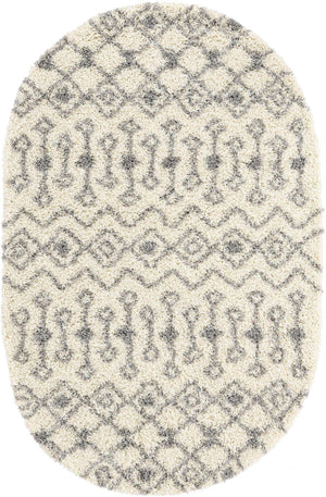 Ivory 5' 3 x 8' Moroccan Trellis Shag Oval Rug