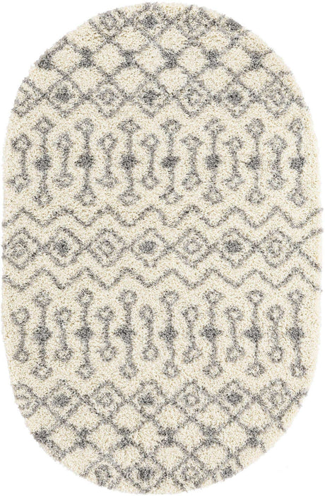 Ivory 5' 3 x 8' Moroccan Trellis Shag Oval Rug