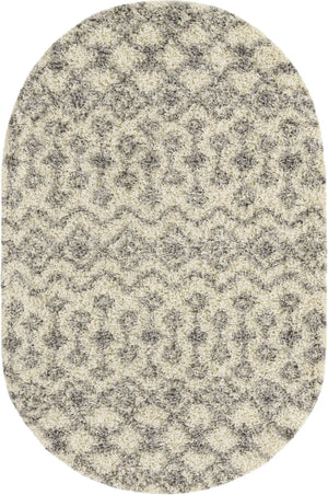 Ivory 4' 1 x 6' 1 Moroccan Trellis Shag Oval Area Rug Thick Soft Touch Fluffy & Plush Shaggy Pile