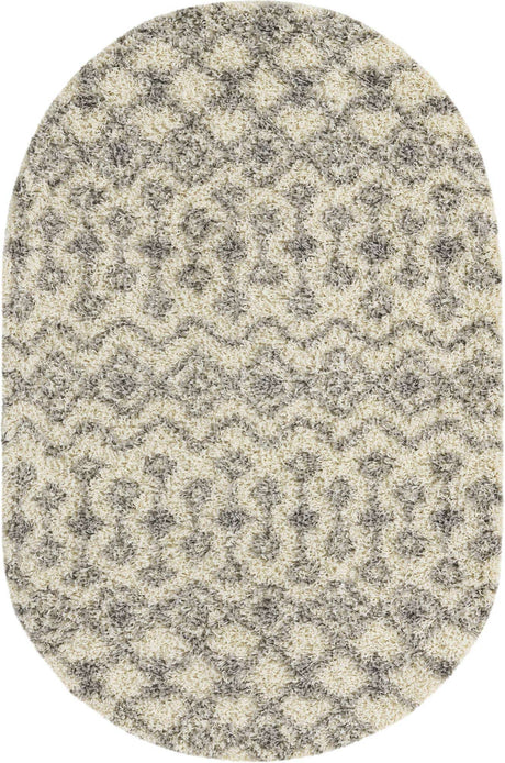 Ivory 4' x 6' Moroccan Trellis Shag Oval Rug