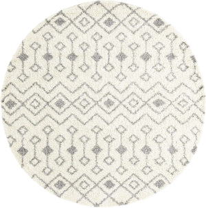Ivory 10' x 10' Moroccan Trellis Shag Round Rug