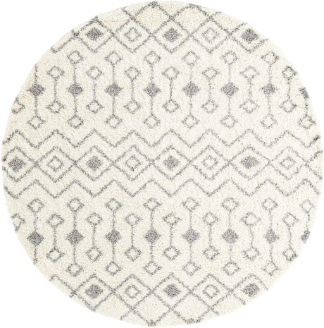 Ivory 10' x 10' Moroccan Trellis Shag Round Rug