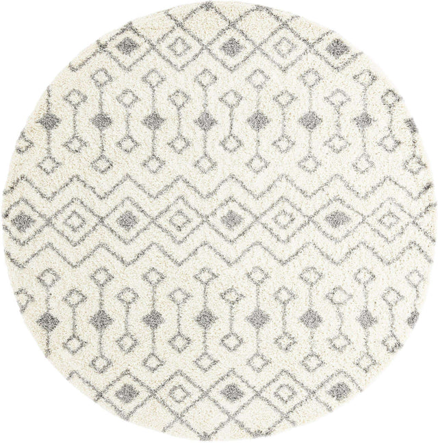 Ivory 10' x 10' Moroccan Trellis Shag Round Rug