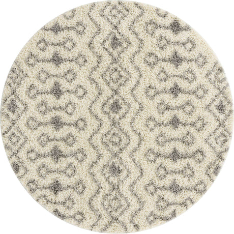 Ivory 6' x 6' Moroccan Trellis Shag Round Rug