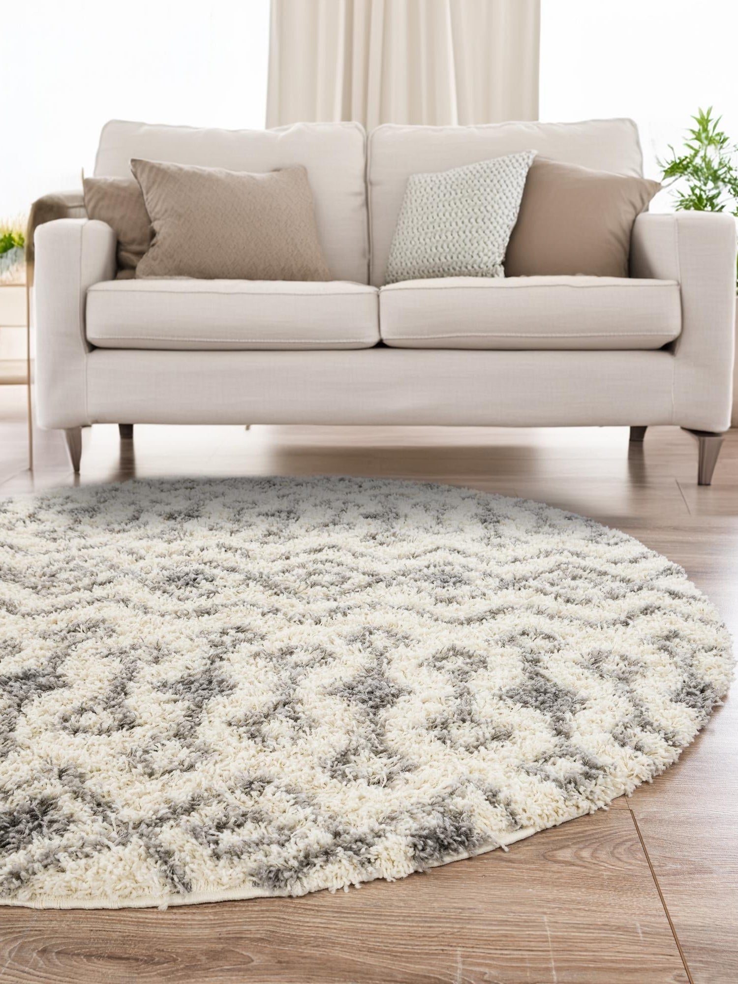 Ivory 7' 10 x 7' 10 Moroccan Trellis Shag Round Area Rug Thick Soft Touch Fluffy & Plush Shaggy Pile 100% Polypropylene Geometric Traditional Carpet for Sale at Rug Engine