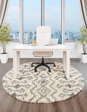 Ivory 6' x 6' Moroccan Trellis Shag Round Rug