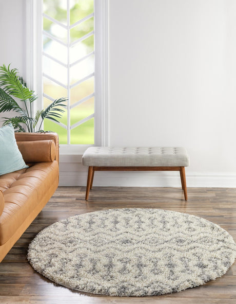 Ivory 7' 10 x 7' 10 Moroccan Trellis Shag Round Area Rug Thick Soft Touch Fluffy & Plush Shaggy Pile 100% Polypropylene Geometric Traditional Carpet for Sale at Rug Engine