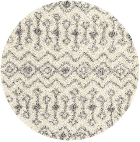 Ivory 5' 3 x 5' 3 Moroccan Trellis Shag Round Rug