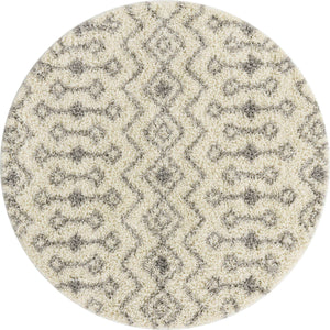 Ivory 3' 3 x 3' 3 Moroccan Trellis Shag Round Rug