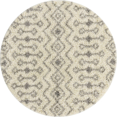 Ivory 3' 3 x 3' 3 Moroccan Trellis Shag Round Rug