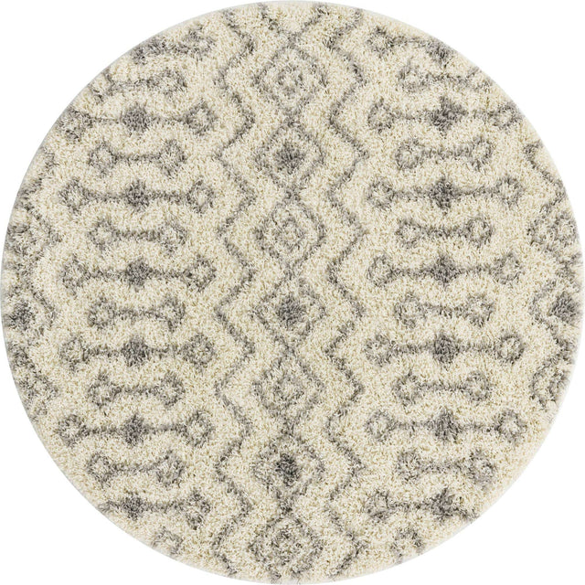 Ivory 3' 3 x 3' 3 Moroccan Trellis Shag Round Rug