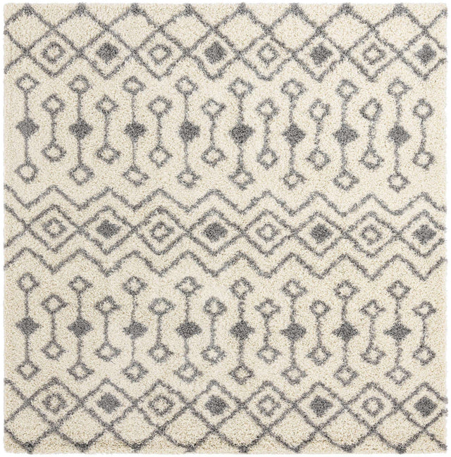 Ivory 10' x 10' Moroccan Trellis Shag Square Area Rug Thick Soft Touch Fluffy & Plush Shaggy Pile