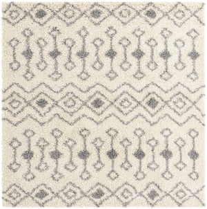Ivory 7' 10 x 7' 10 Moroccan Trellis Shag Square Area Rug Thick Soft Touch Fluffy & Plush Shaggy Pile