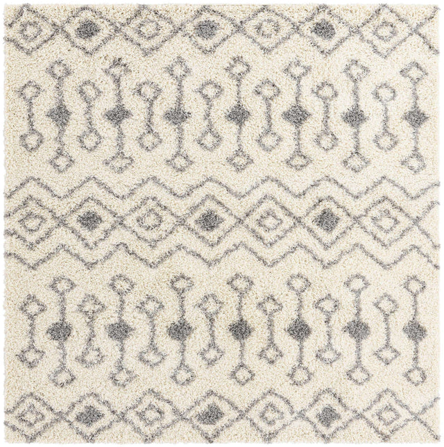 Ivory 7' 10 x 7' 10 Moroccan Trellis Shag Square Area Rug Thick Soft Touch Fluffy & Plush Shaggy Pile