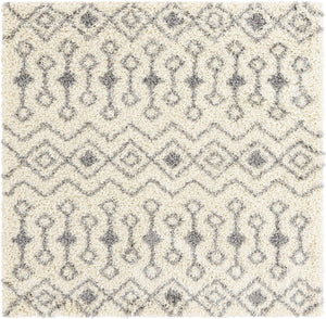 Ivory 6' 1 x 6' 1 Moroccan Trellis Shag Square Area Rug Thick Soft Touch Fluffy & Plush Shaggy Pile