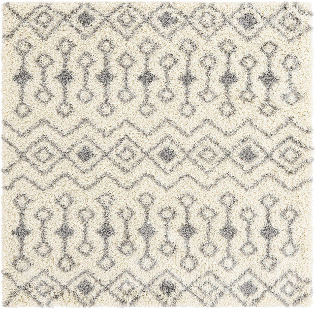 Ivory 6' 1 x 6' 1 Moroccan Trellis Shag Square Area Rug Thick Soft Touch Fluffy & Plush Shaggy Pile