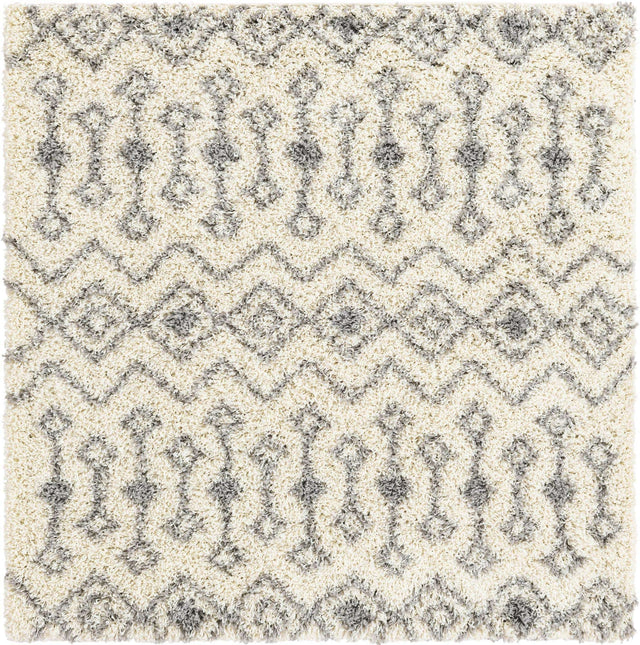 Ivory 4' x 4' Moroccan Trellis Shag Square Rug