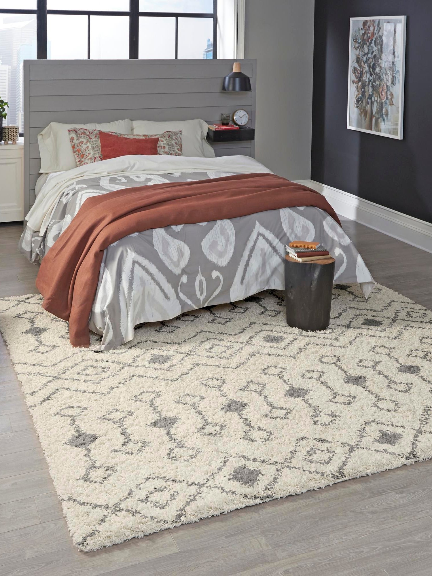 Ivory 10' x 10' Moroccan Trellis Shag Square Area Rug Thick Soft Touch Fluffy & Plush Shaggy Pile 100% Polypropylene Geometric Traditional Carpet for Sale at Rug Engine