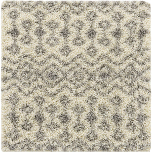 Ivory 3' 1 x 3' 1 Moroccan Trellis Shag Square Area Rug Thick Soft Touch Fluffy & Plush Shaggy Pile