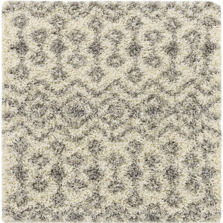 Ivory 3' 1 x 3' 1 Moroccan Trellis Shag Square Area Rug Thick Soft Touch Fluffy & Plush Shaggy Pile