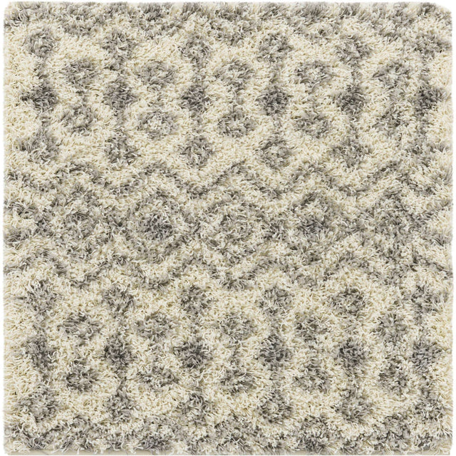 Ivory 3' 1 x 3' 1 Moroccan Trellis Shag Square Area Rug Thick Soft Touch Fluffy & Plush Shaggy Pile