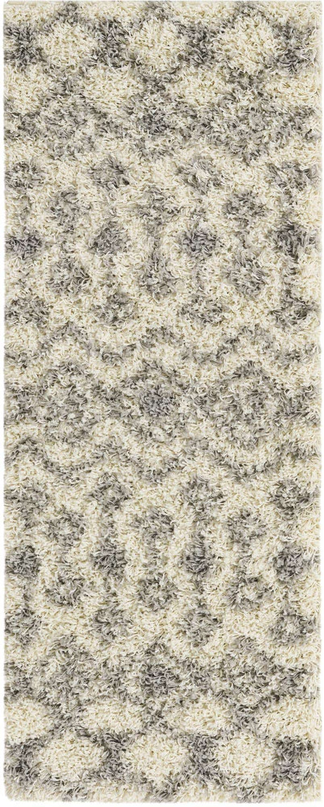 Ivory 2' x 5' 1 Moroccan Trellis Shag Runner Area Rug Thick Soft Touch Fluffy & Plush Shaggy Pile
