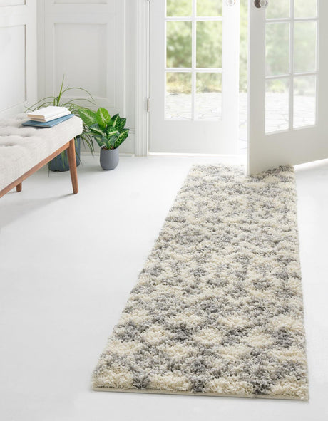 Ivory 2' x 6' Moroccan Trellis Shag Runner Rug