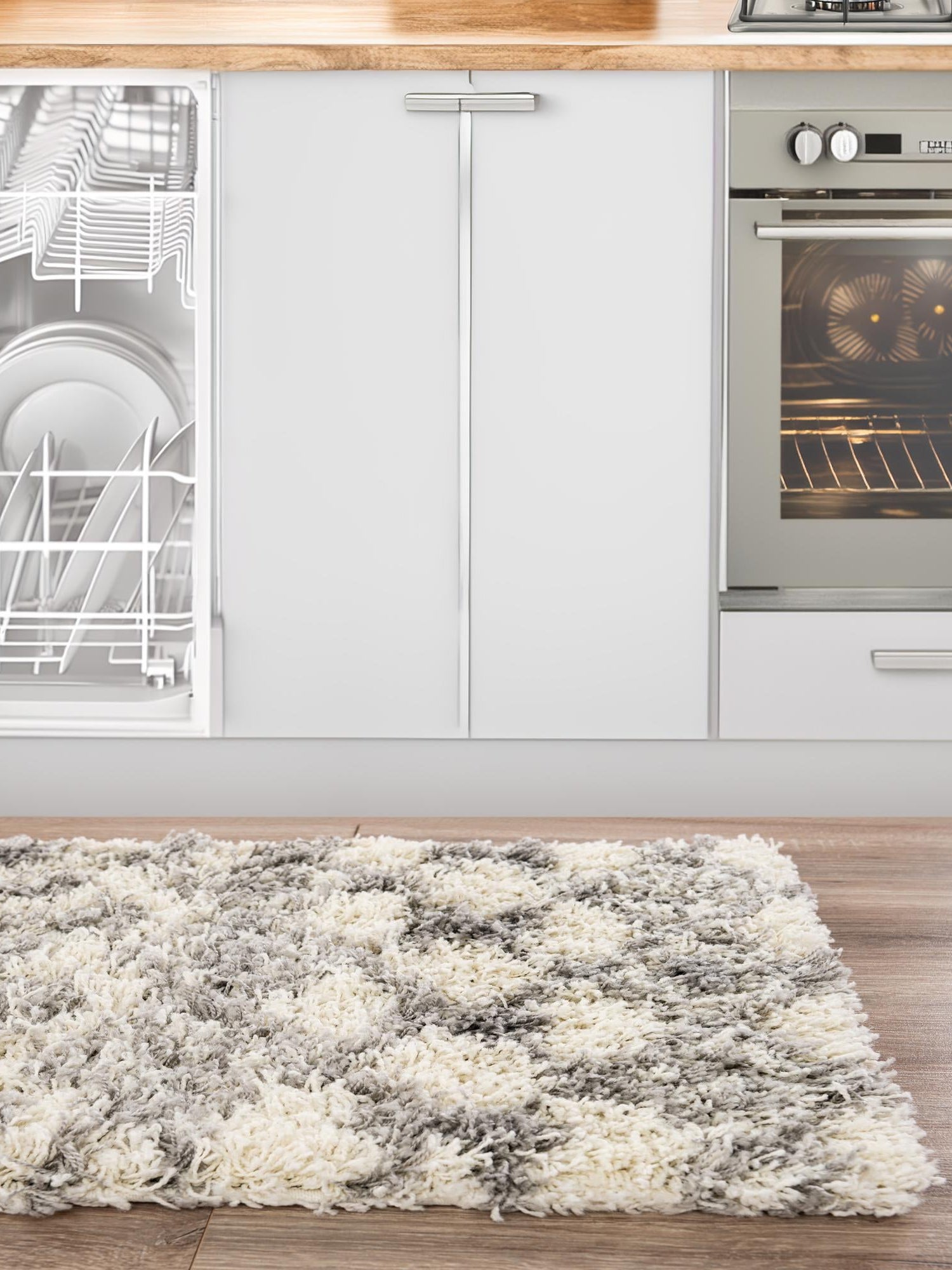Ivory 2' x 5' 1 Moroccan Trellis Shag Runner Area Rug Thick Soft Touch Fluffy & Plush Shaggy Pile 100% Polypropylene Geometric Traditional Carpet for Sale at Rug Engine